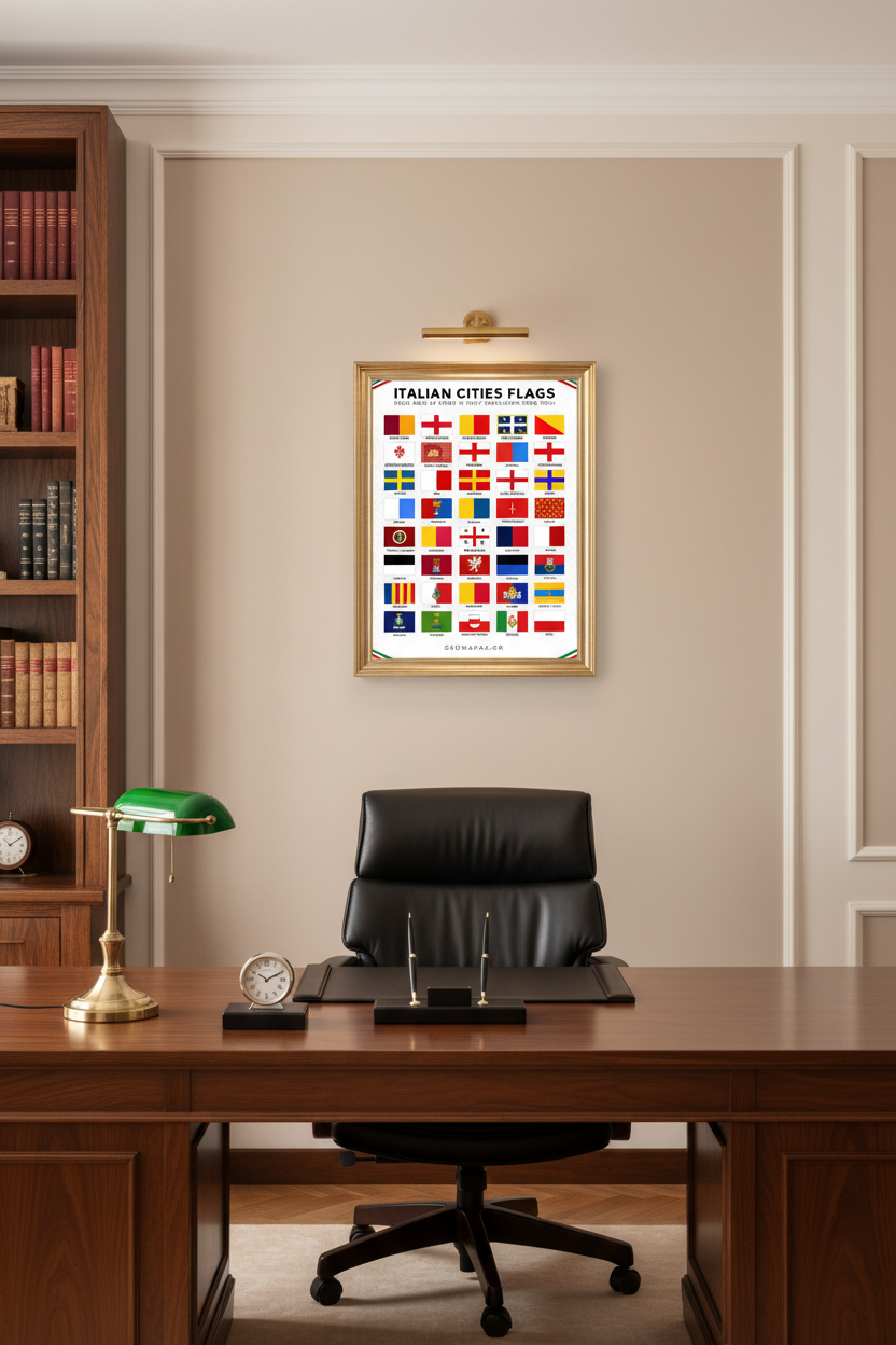 Italian Cities Flags Educational Poster