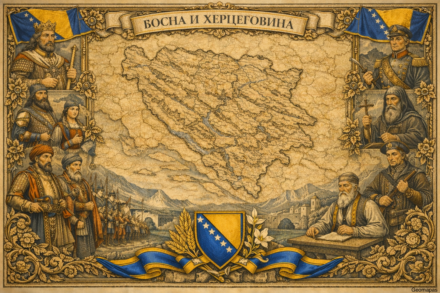 Timeless Bosnia Herzegovina Vintage Map
