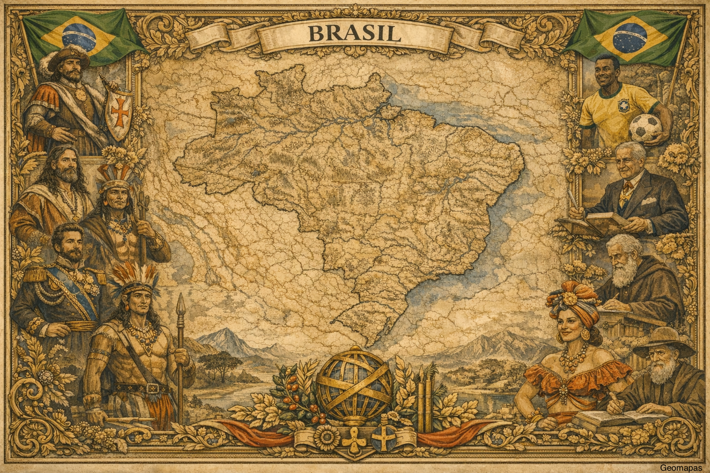 Timeless Brazil Vintage Map