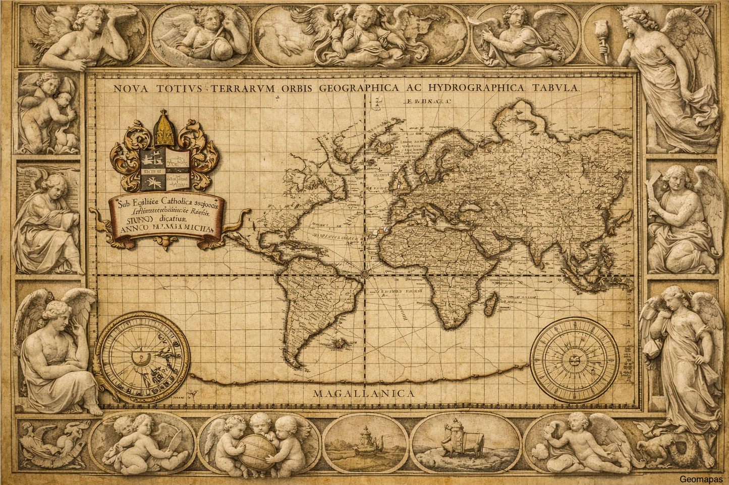 Nova Totius Terrarum Antique World Map