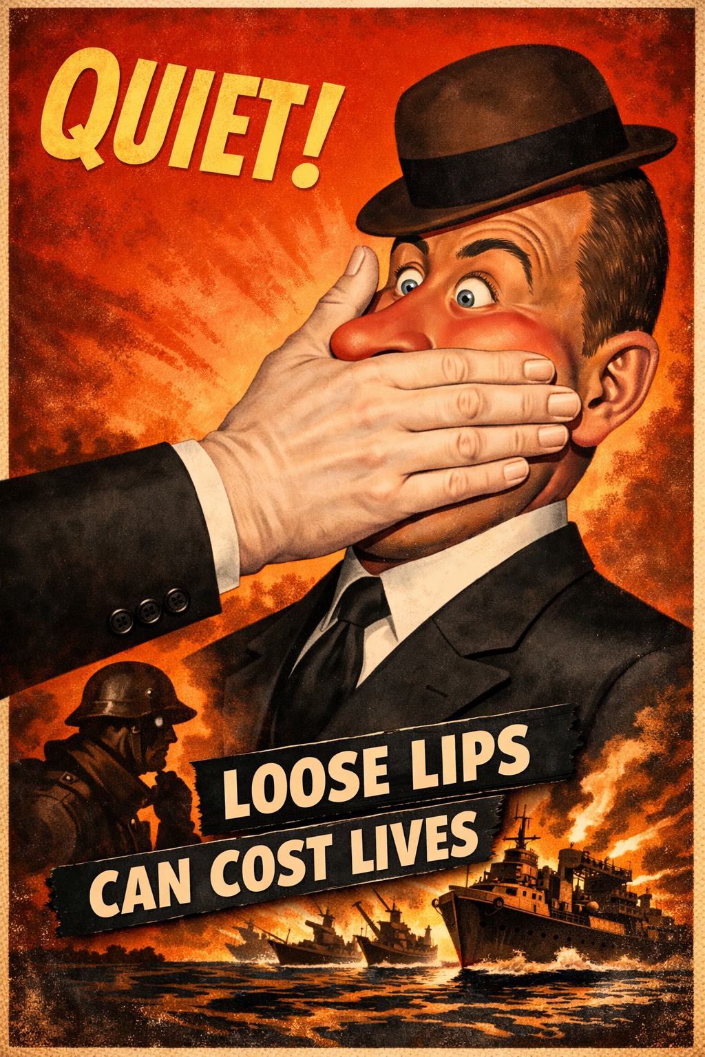 Quiet! Loose Lips Can Cost Lives Vintage Poster