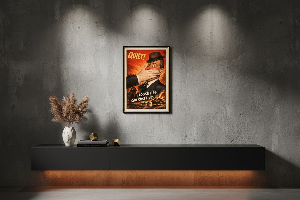Quiet! Loose Lips Can Cost Lives Vintage Poster