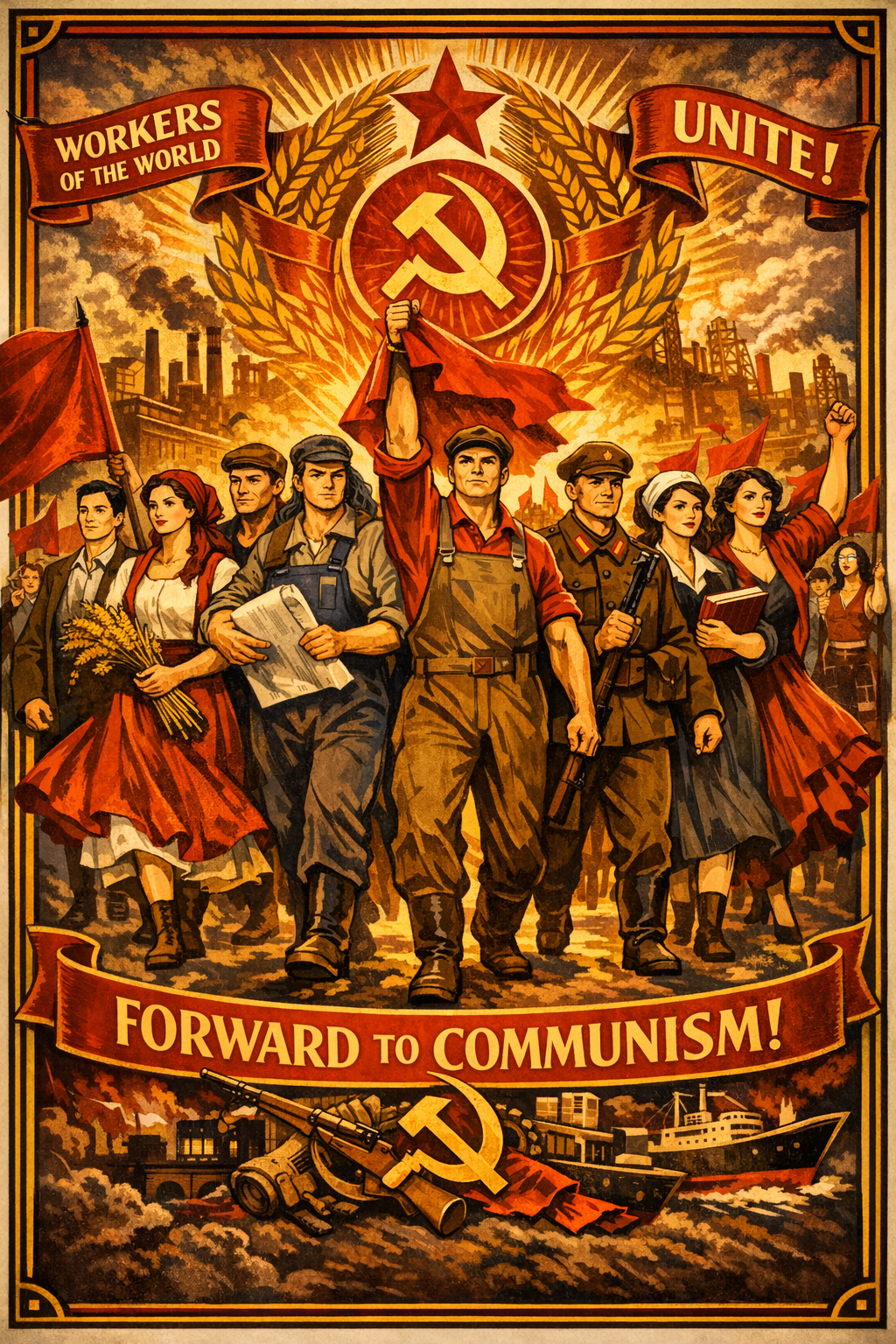 Forward to Communism Vintage Propaganda Poster