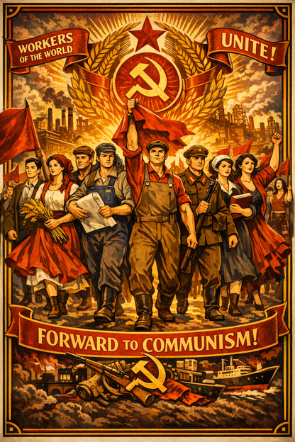 Forward to Communism Vintage Propaganda Poster