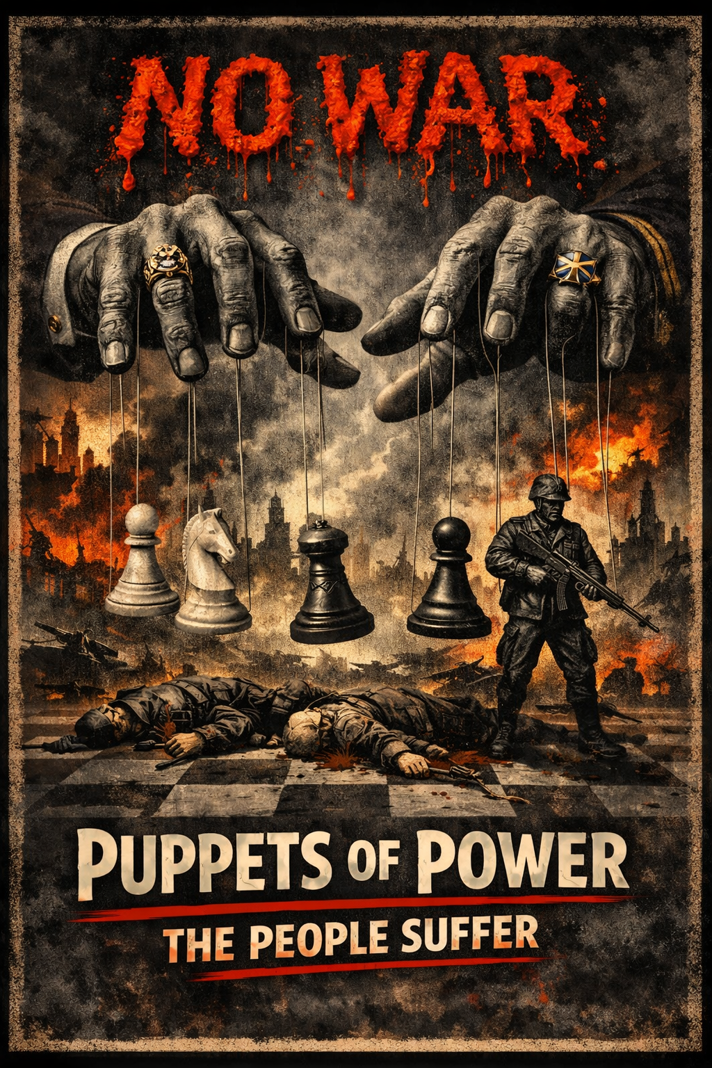 No War – Puppets of Power Vintage Poster