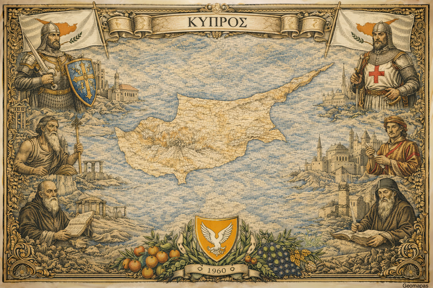 Timeless Cyprus Vintage Map
