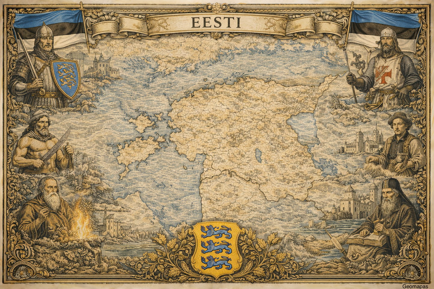 Timeless Estonia Vintage Map