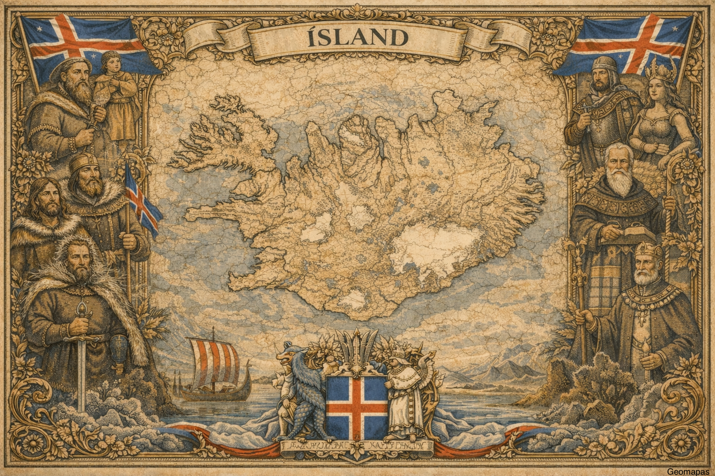 Timeless Iceland Vintage Map