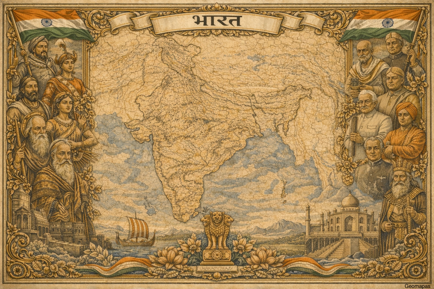 Timeless India Vintage Map