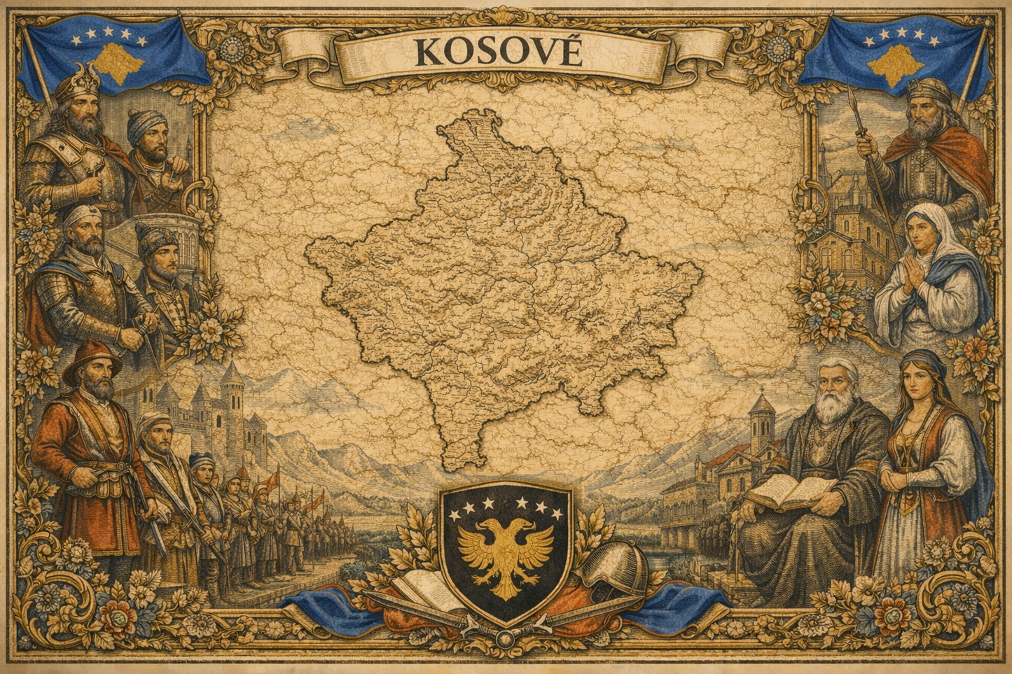 Timeless Kosovo Vintage Map