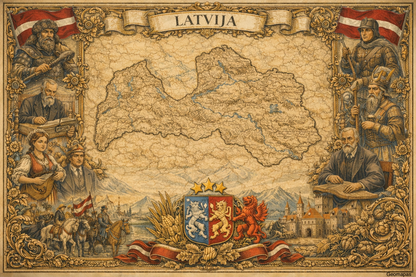 Timeless Latvia Vintage Map