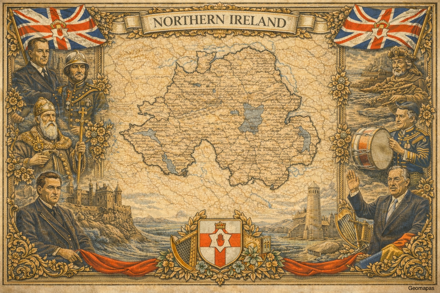 Timeless Northern Ireland Vintage Map