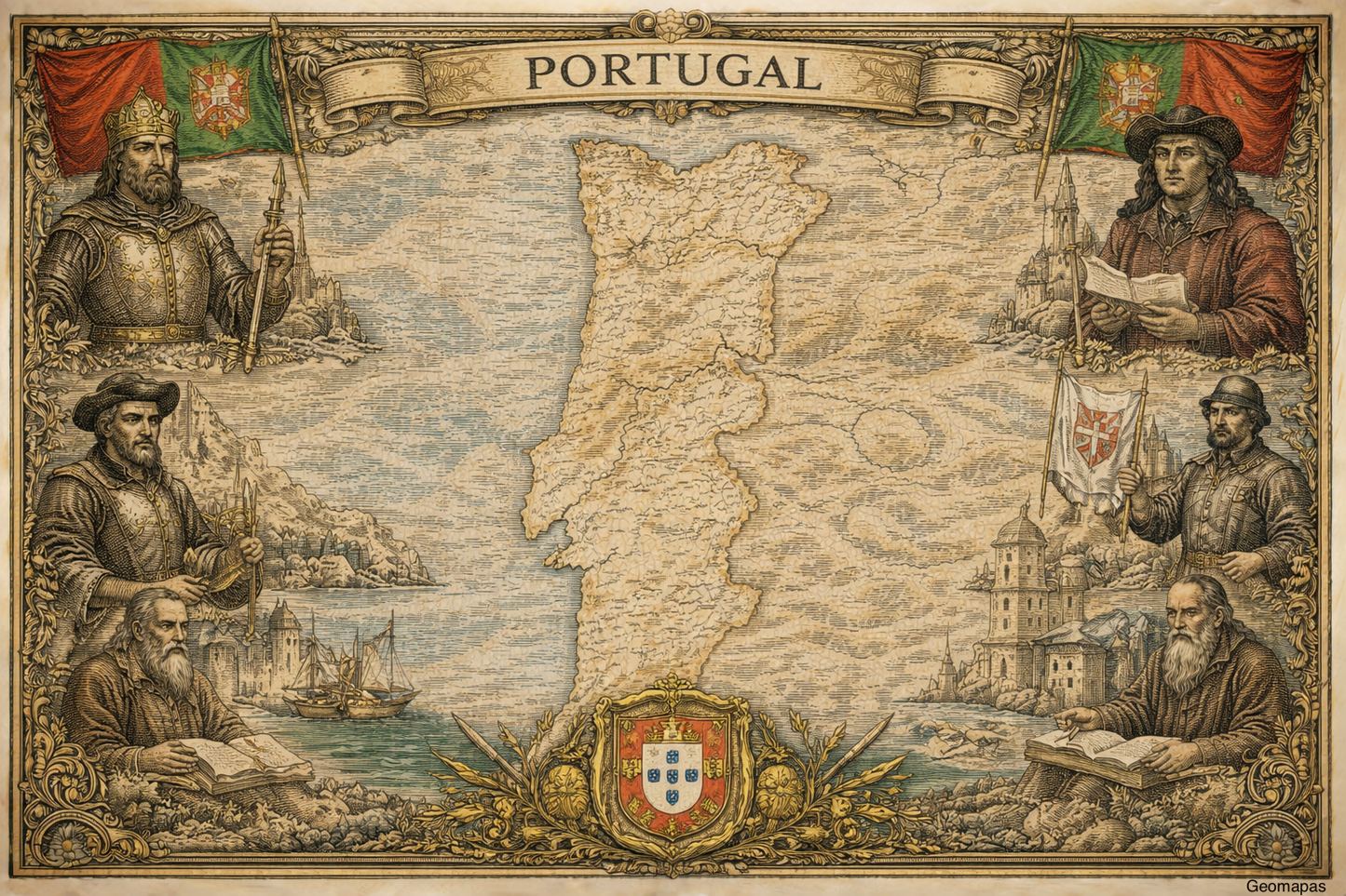 Timeless Portugal Vintage Map