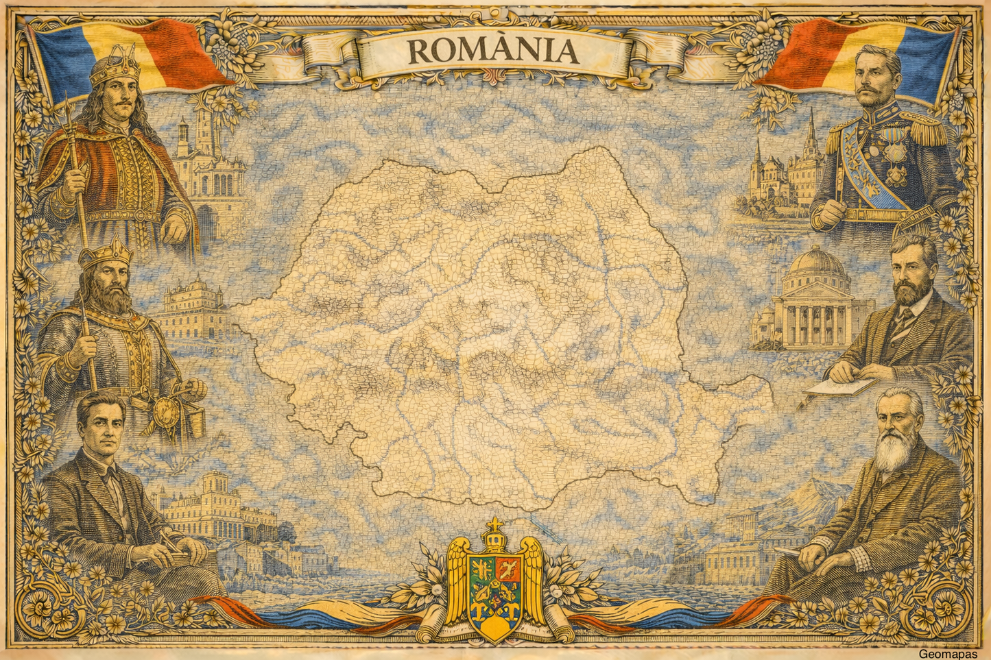 Timeless Romania Vintage Map