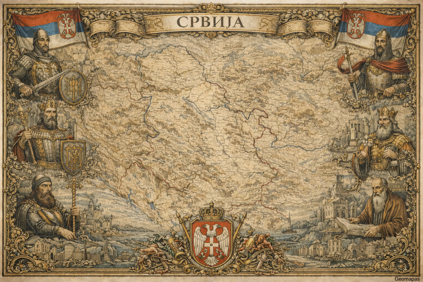 Timeless Serbia Vintage Map