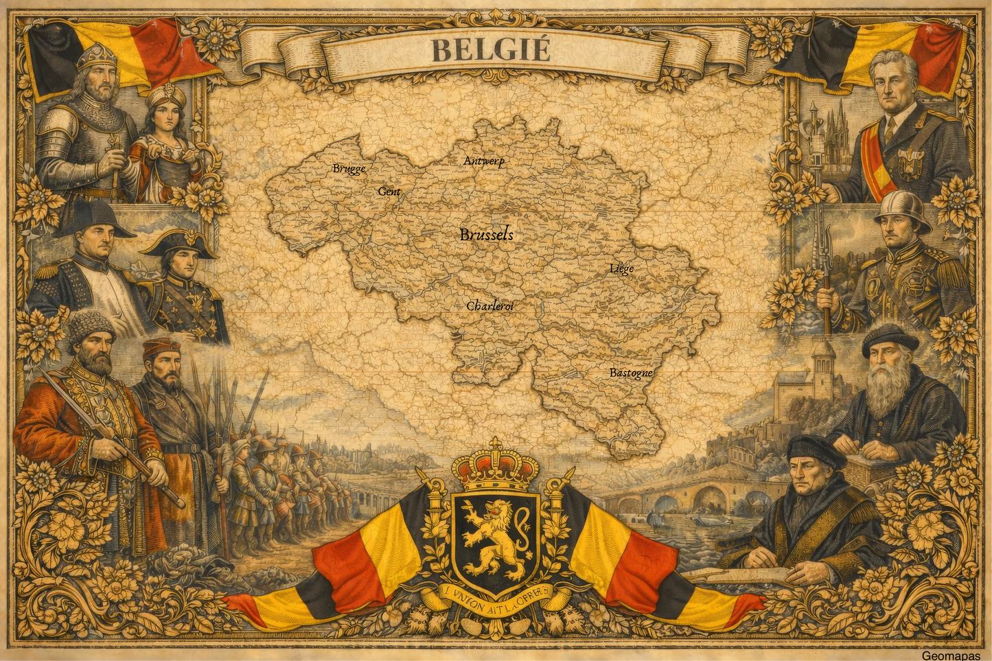 Timeless Belgium Vintage Map