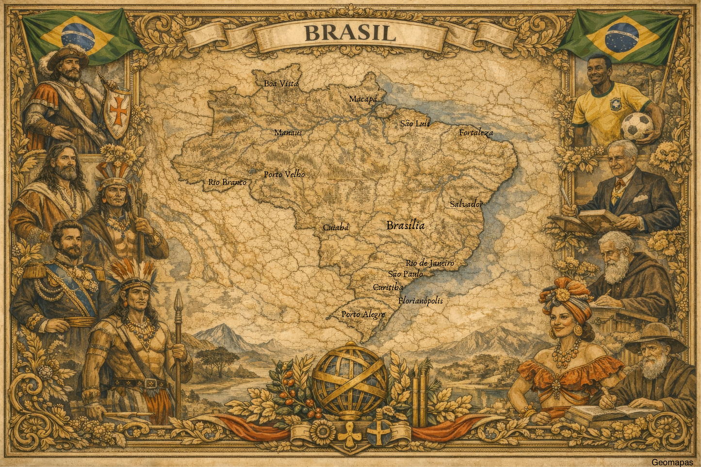 Timeless Brazil Vintage Map