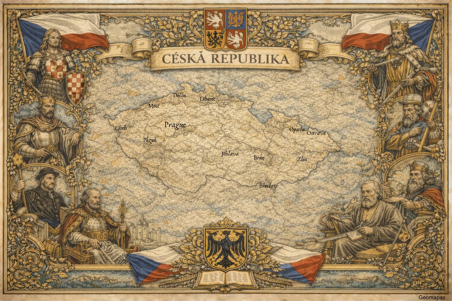 Timeless Czech Republic Vintage Map