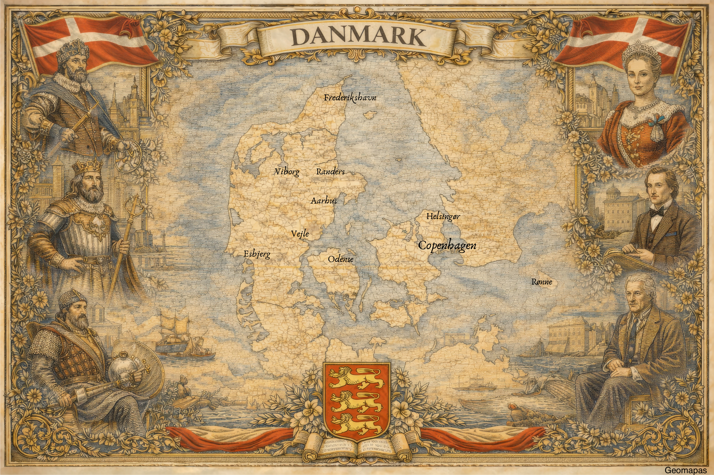 Timeless Denmark Vintage Map