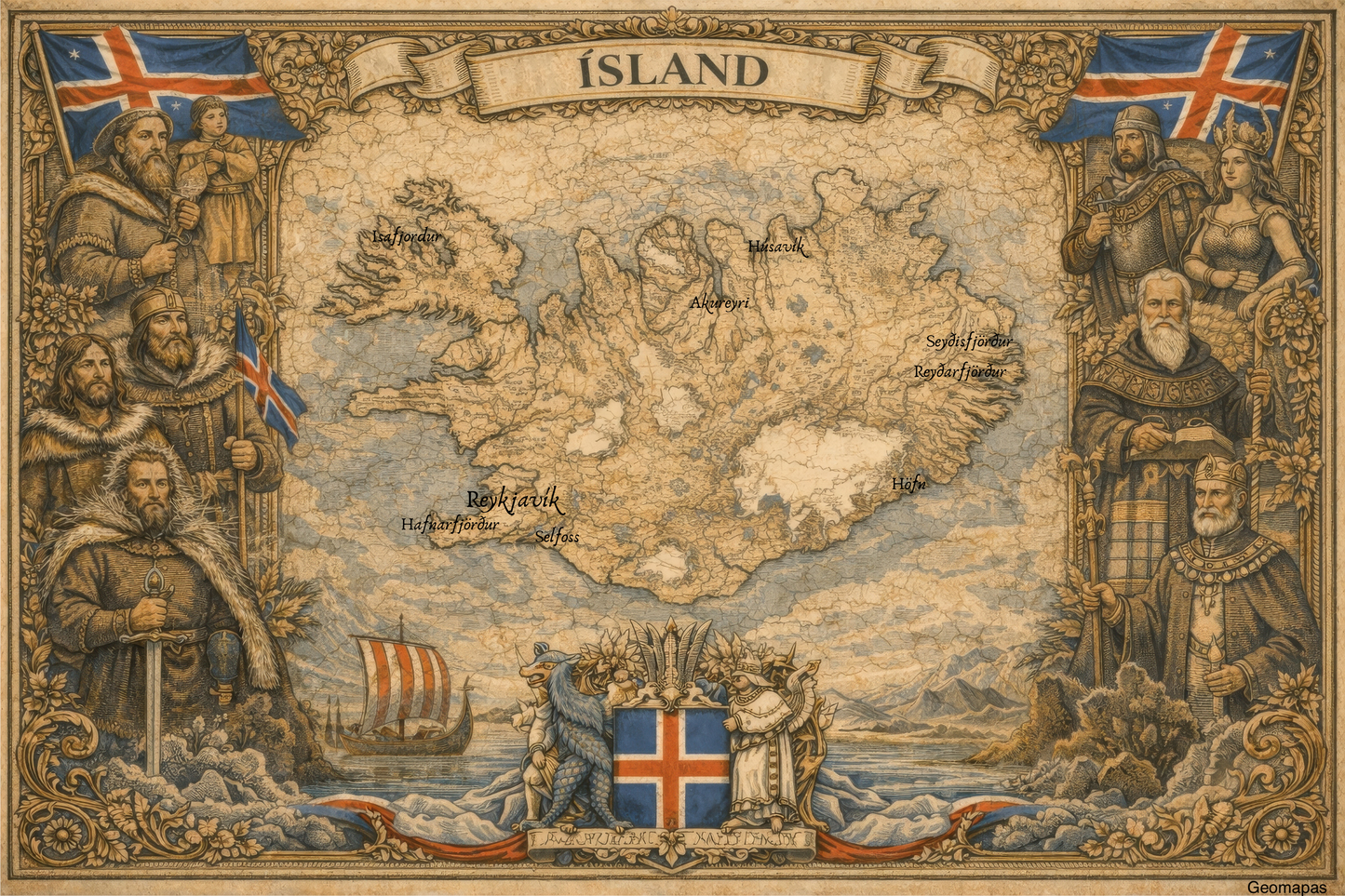 Timeless Iceland Vintage Map