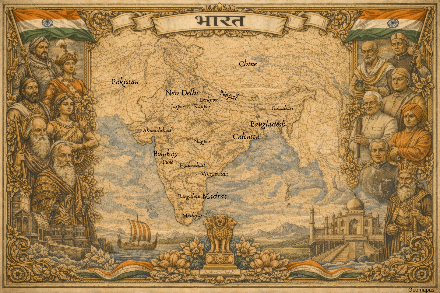 Timeless India Vintage Map