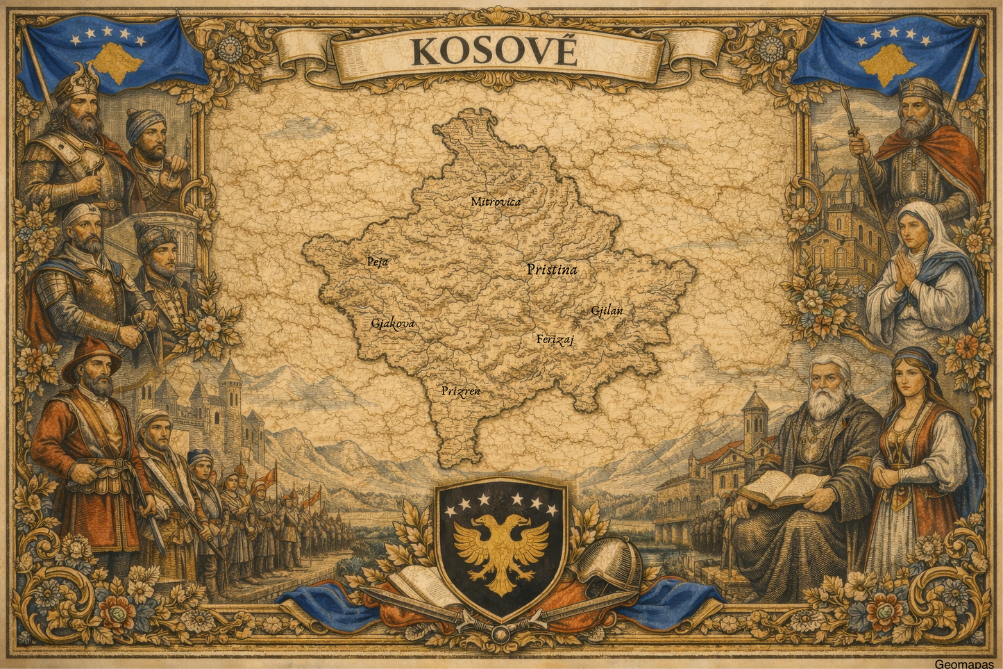 Timeless Kosovo Vintage Map