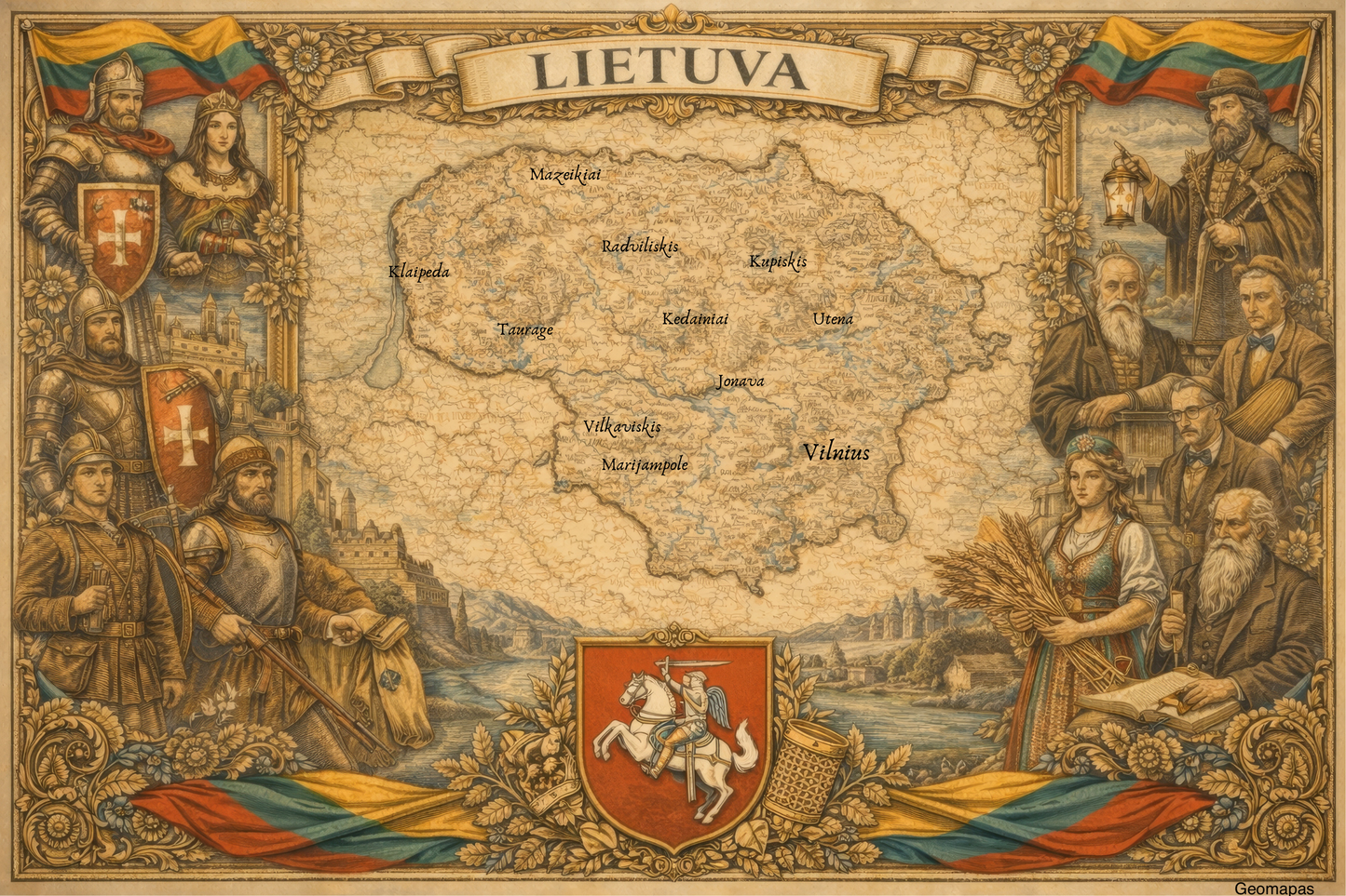 Timeless Lithuania Vintage Map