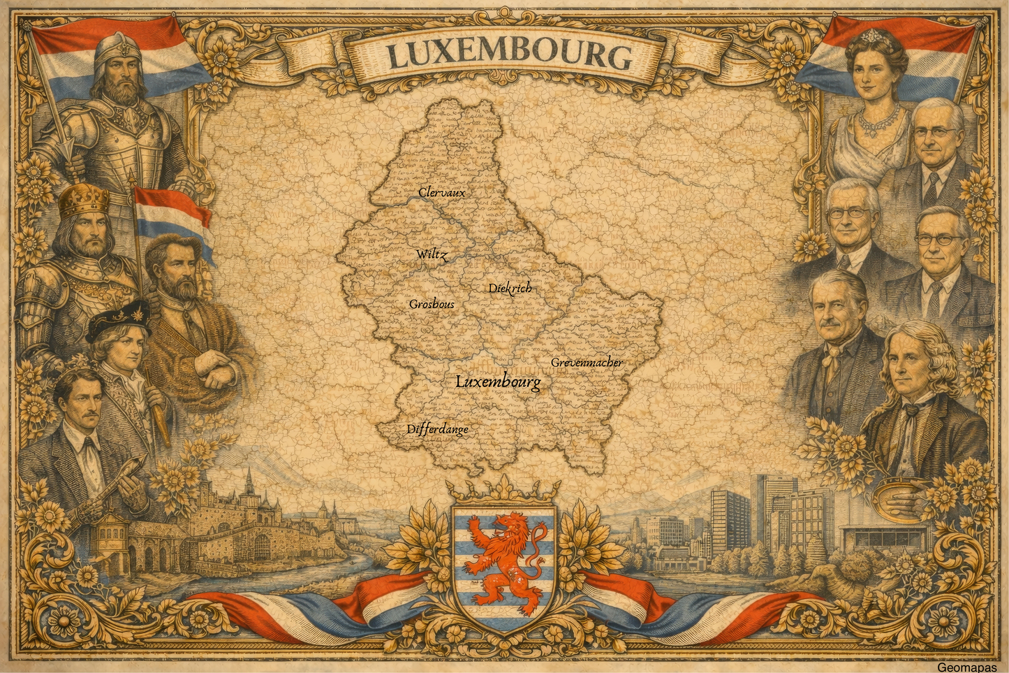 Timeless Luxembourg Vintage Map