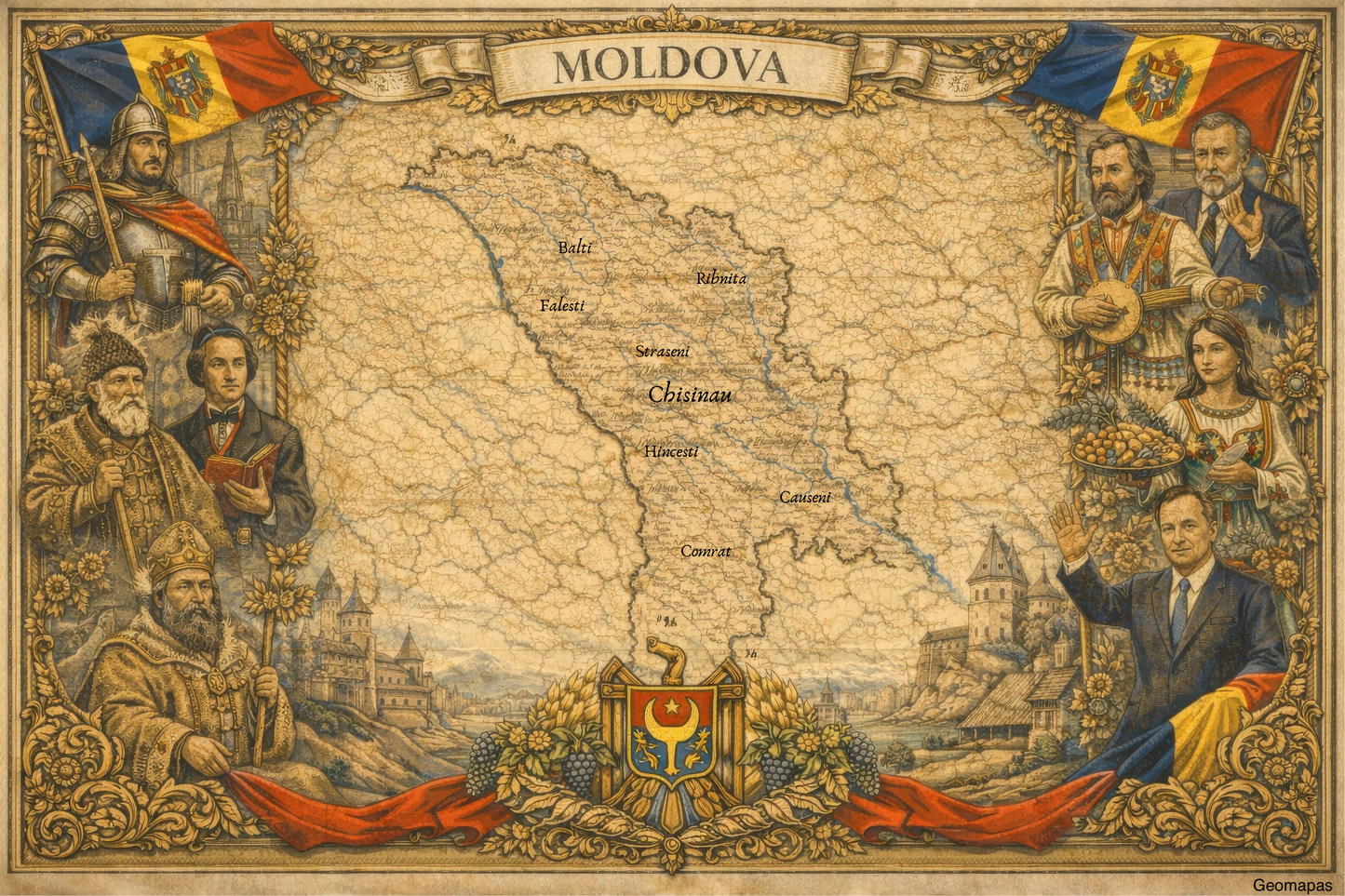 Timeless Moldova Vintage Map