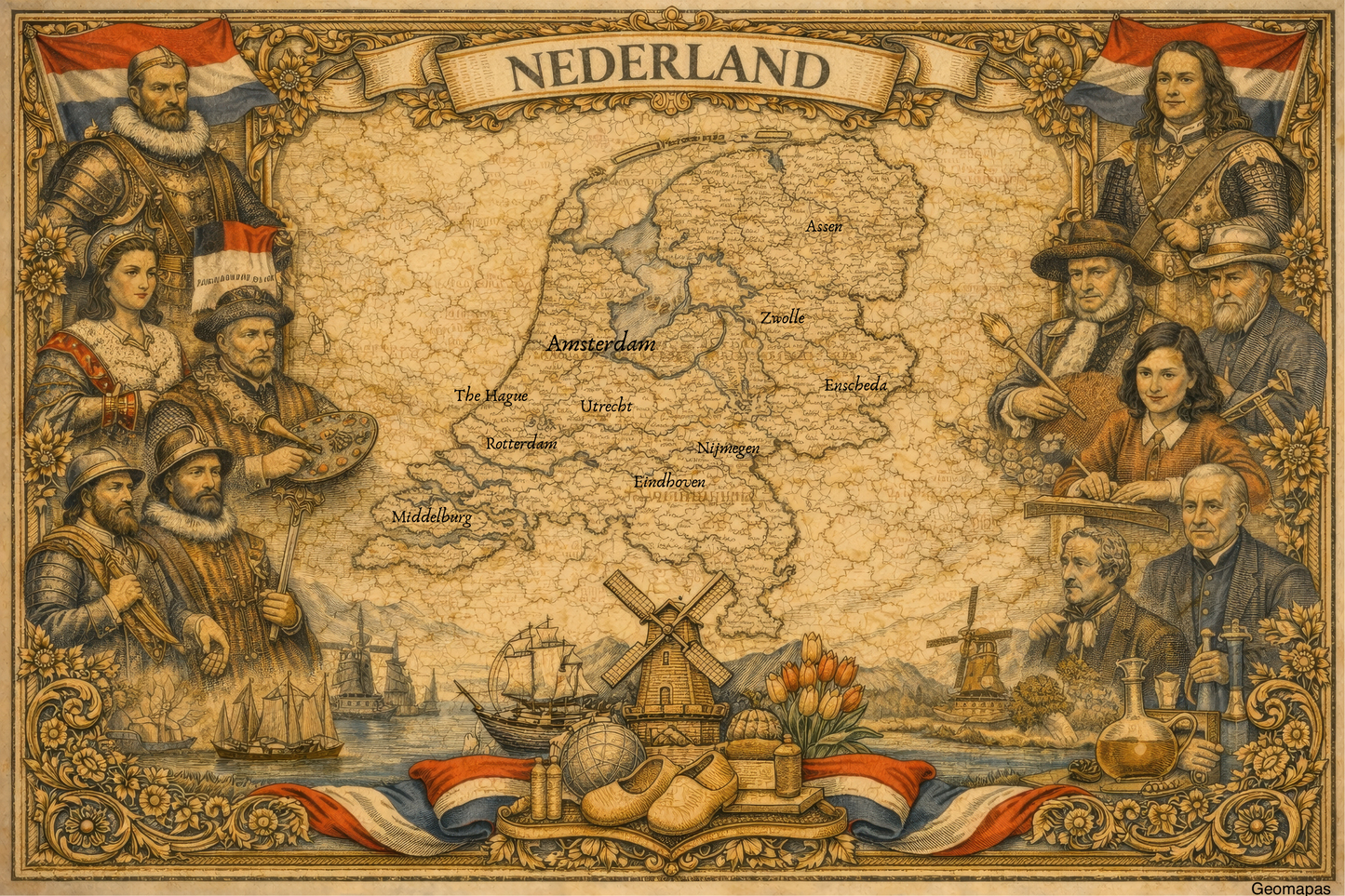 Timeless The Netherlands Vintage Map