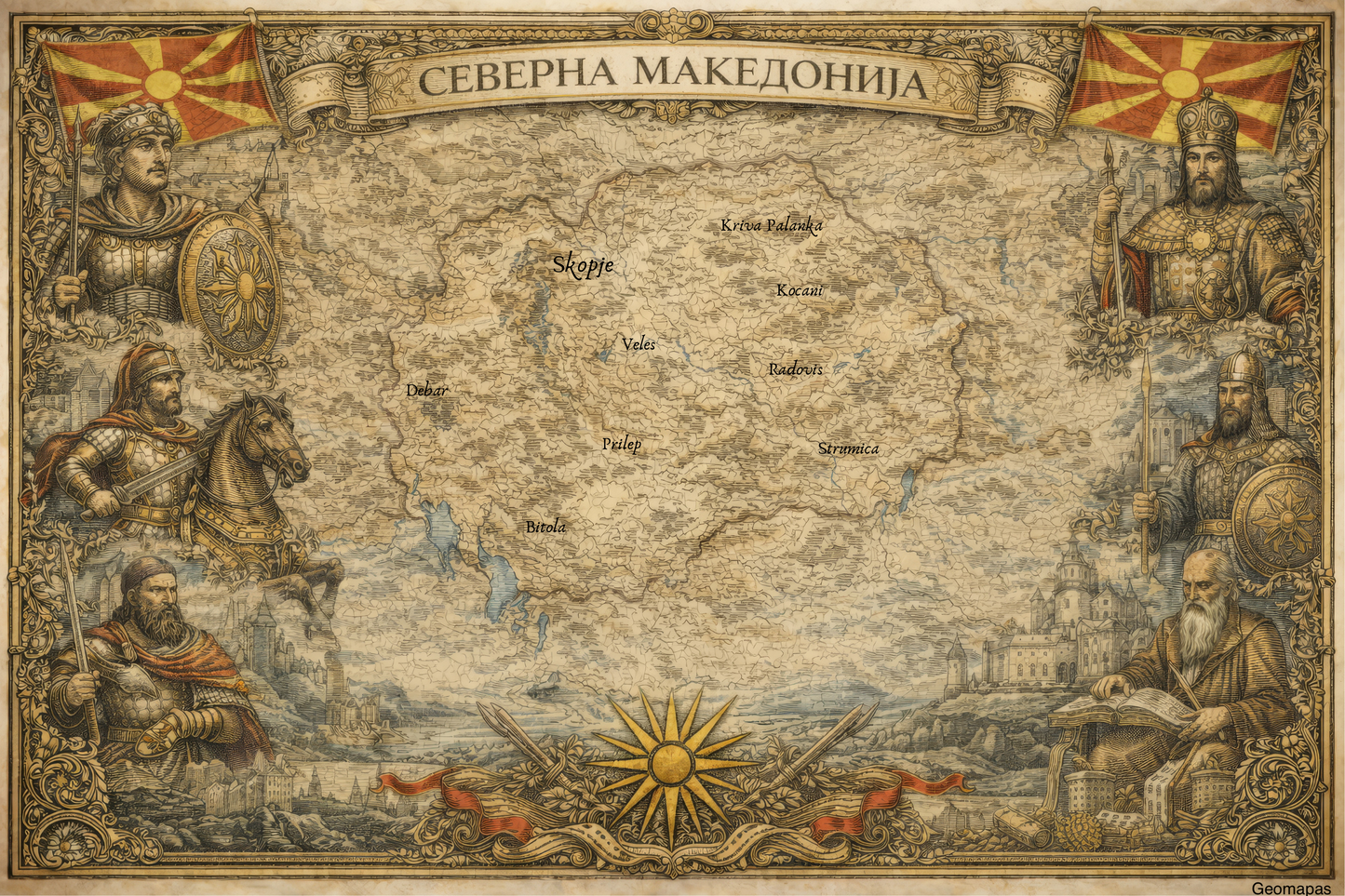 Timeless North Macedonia Vintage Map