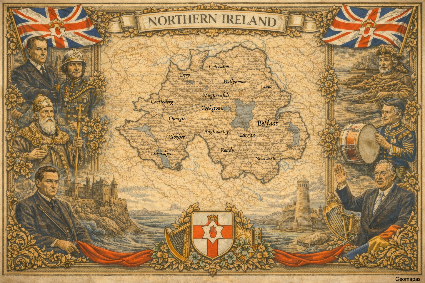 Timeless Northern Ireland Vintage Map