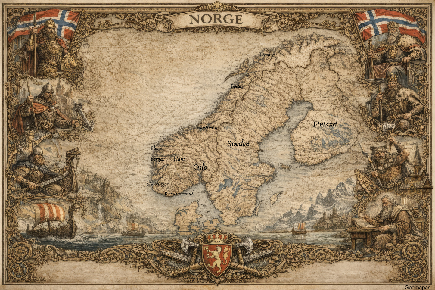 Timeless Norway Vintage Map