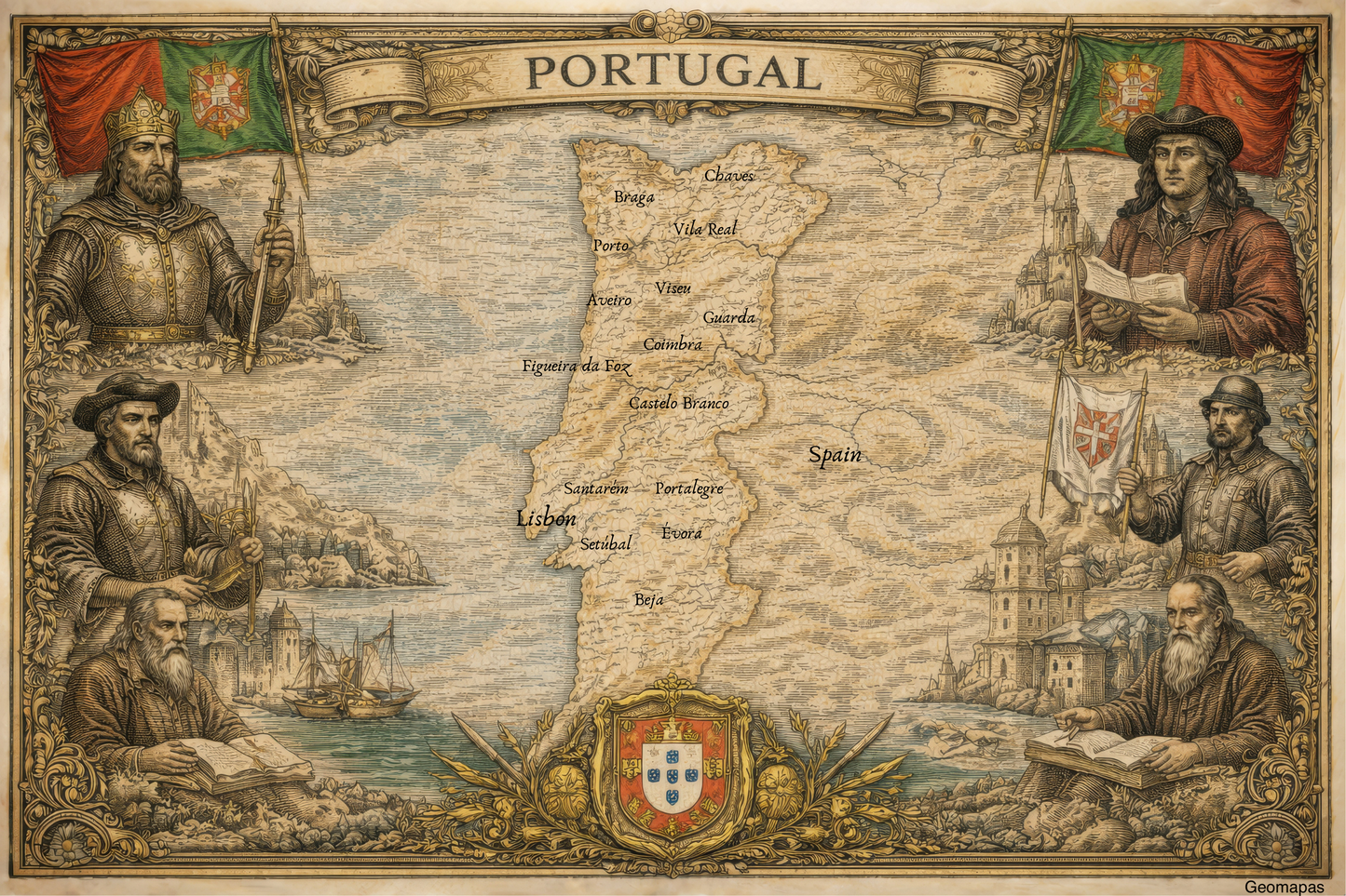 Timeless Portugal Vintage Map