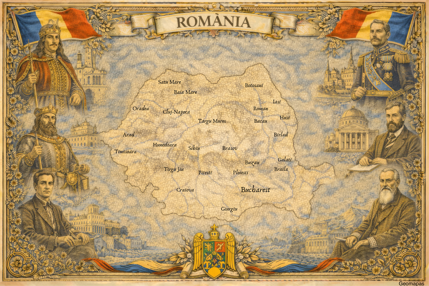 Timeless Romania Vintage Map