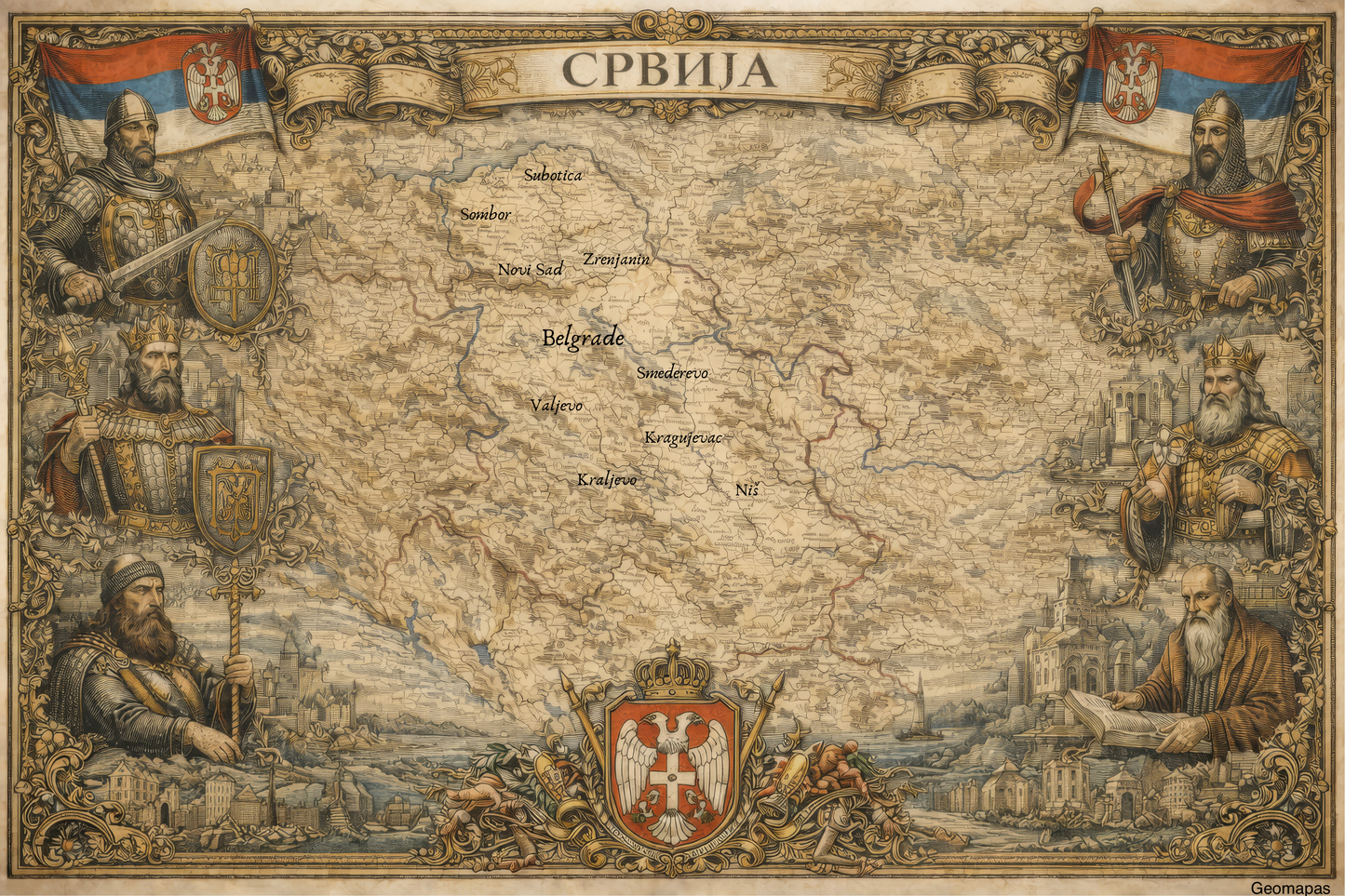 Timeless Serbia Vintage Map