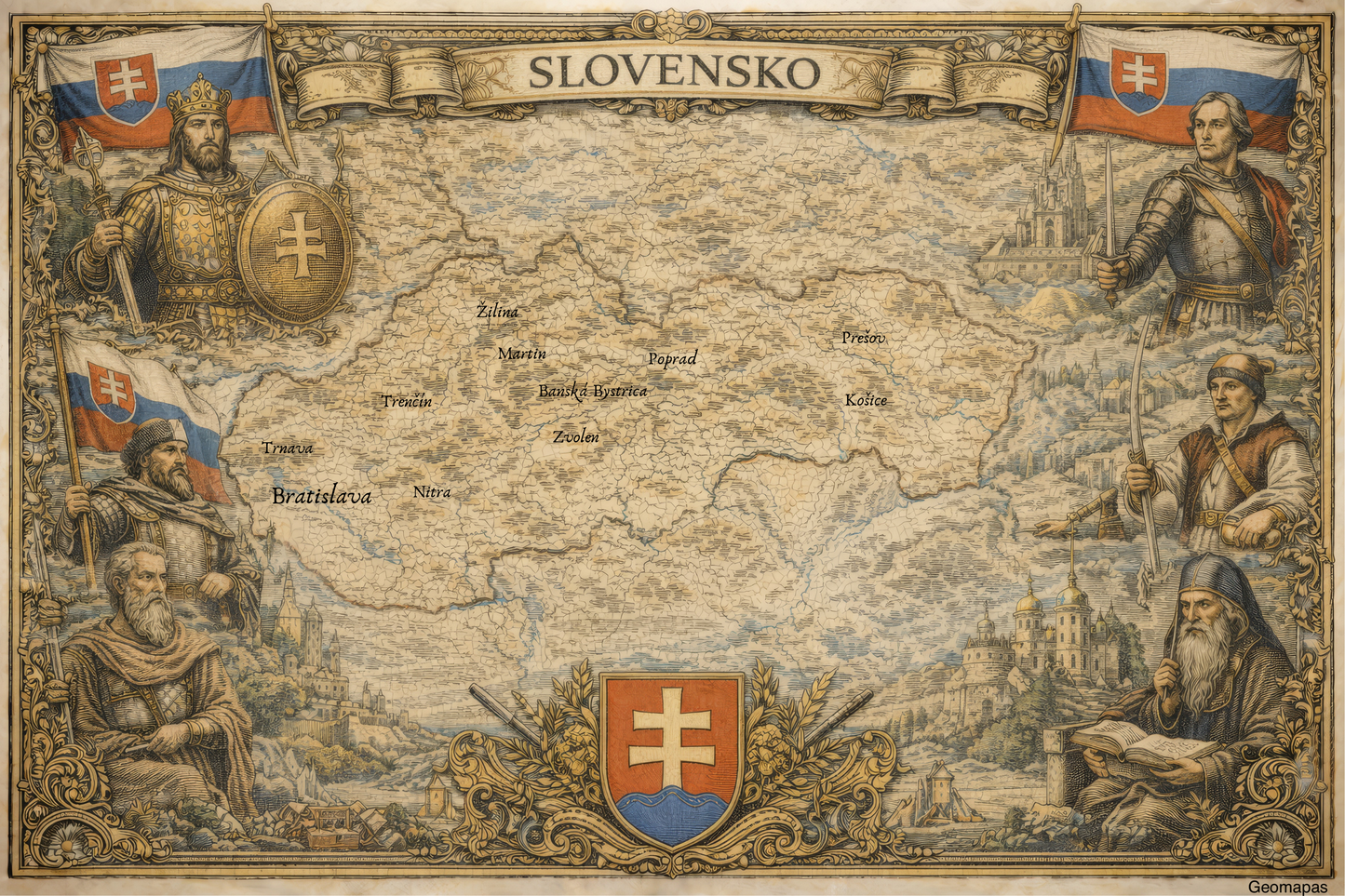 Timeless Slovakia Vintage Map